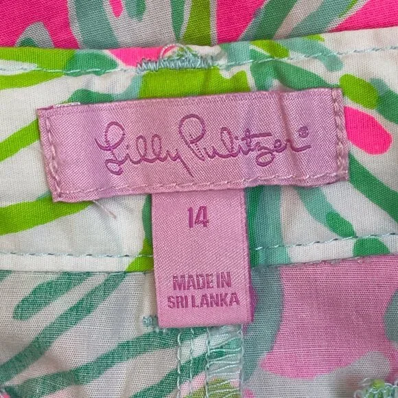 Lilly Pulitzer Girls Floral Cotton Shorts Pink Green Tropical Print Size 14 - Picture 6 of 8